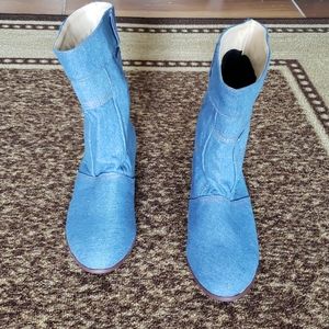 Women low heel casual mid calf jean boots